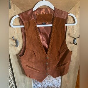 Brown Leather Vest with Button Details